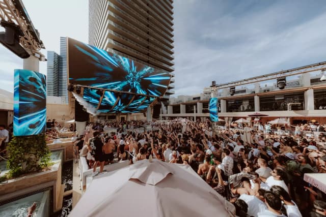 Pool party crowd beside the stage at Marquee Dayclub Las Vegas