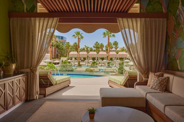 Palm Tree Beach Club Las Vegas — Bungalow seating overlooking the pool