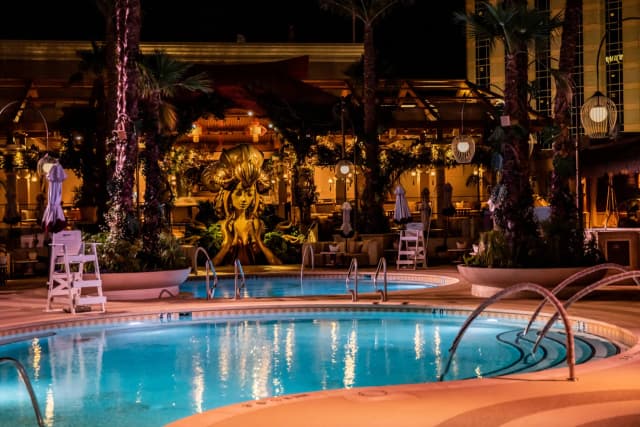 TAO Beach Dayclub Las Vegas — Pool deck at night